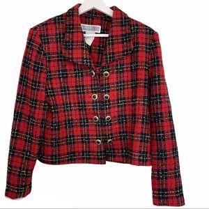 Jessica Howard Red Black Plaid Jacket Size M